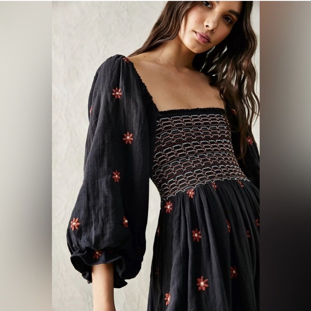 Free People Dahlia Black and Red Floral Maxi Dress